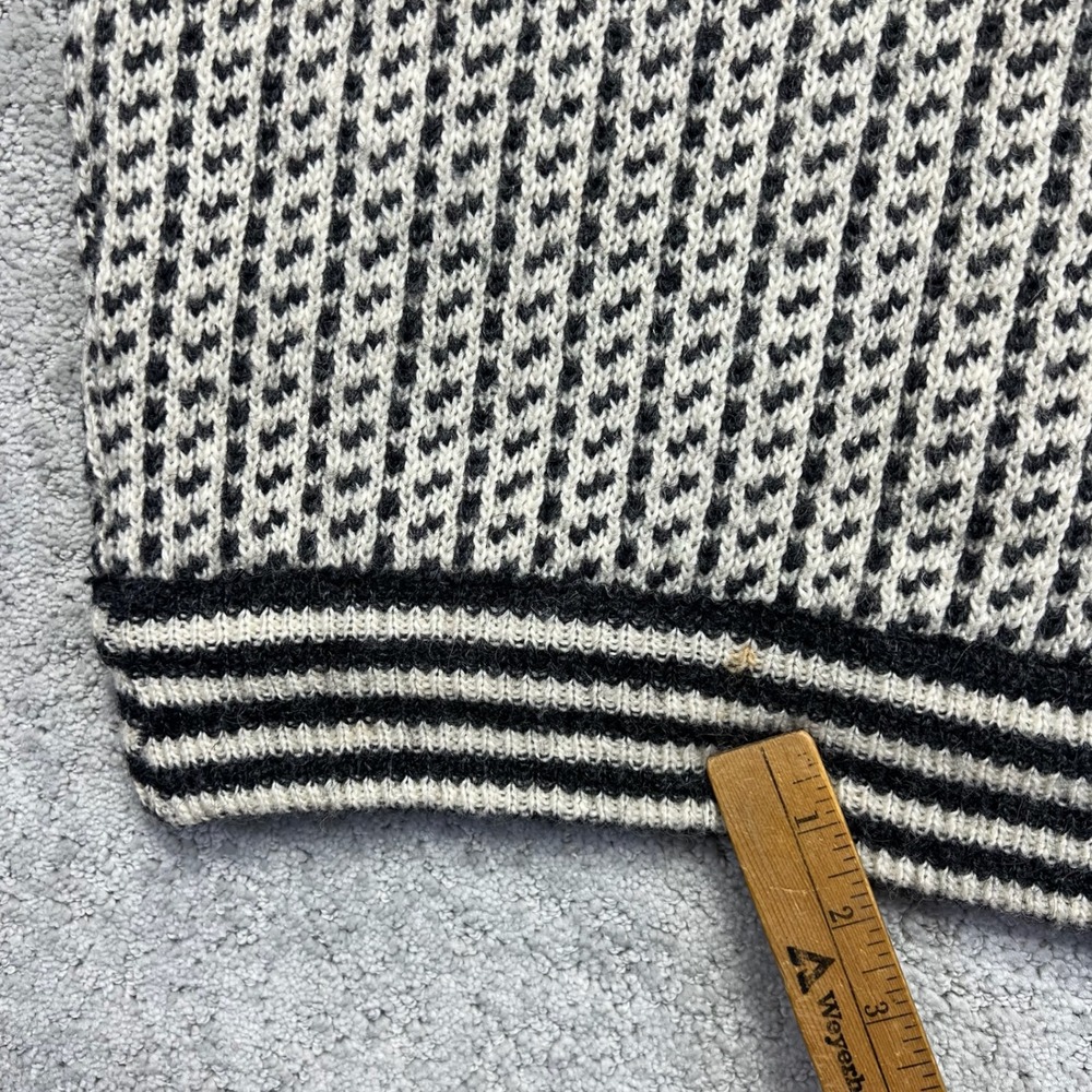VINTAGE LL Bean Sweater Womens M White Black Birds Eye Wool Blend Made in Norway - Picture 4 of 15